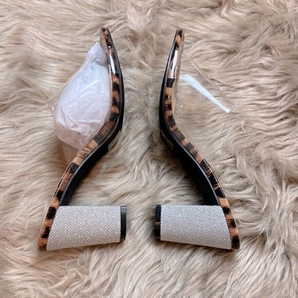 Allegra K Open Toe Clear Glitter Slide Chunky Heel Sandals - Picture 9 of 15